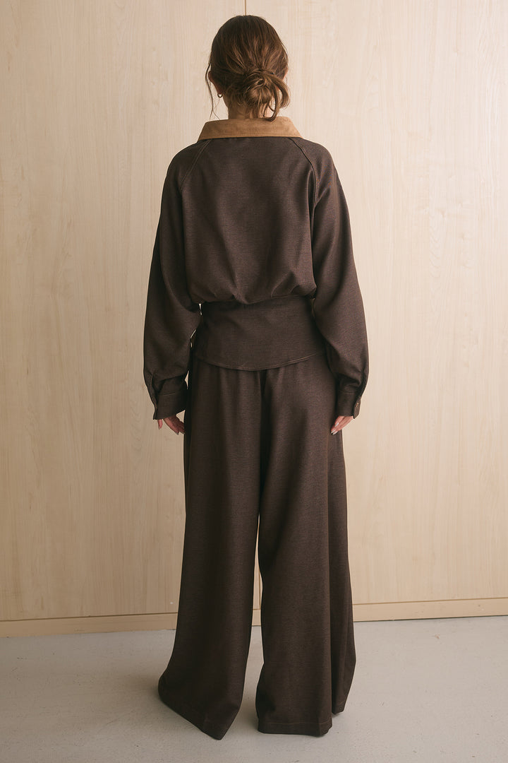 [SET]襟配色デニムライクシャツSETUP