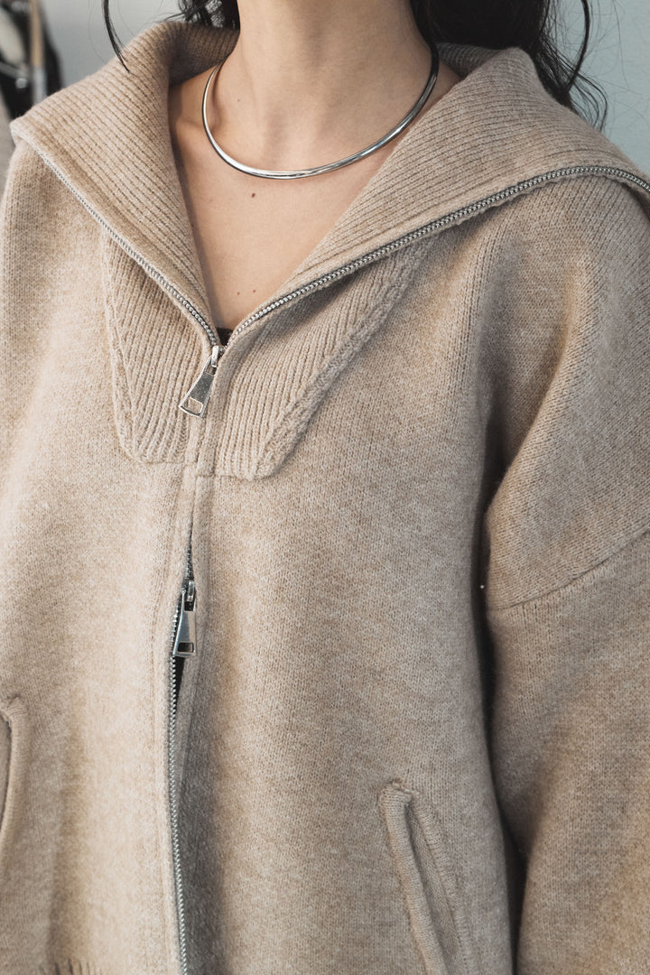 【着回しセット】[SET]ファー付きフーディーニットSETUP+ビッグカラーダブルジップニットSETUP(2set)