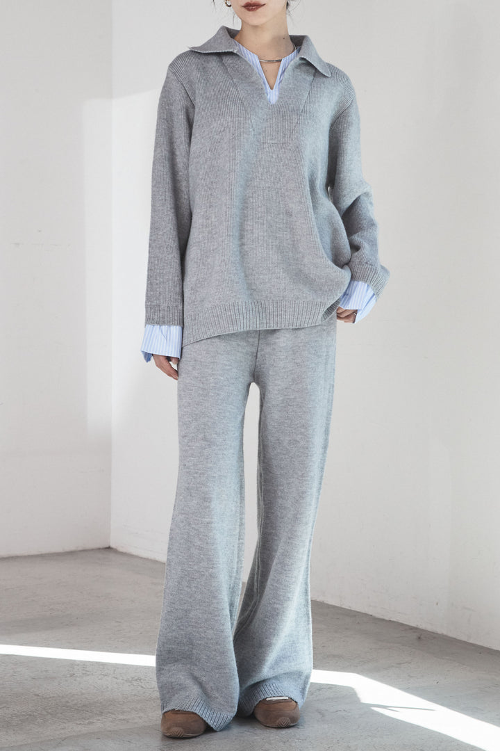 【着回しセット】[SET]ファー付きフーディーニットSETUP+ストライプドッキングニットポロSETUP(2set)