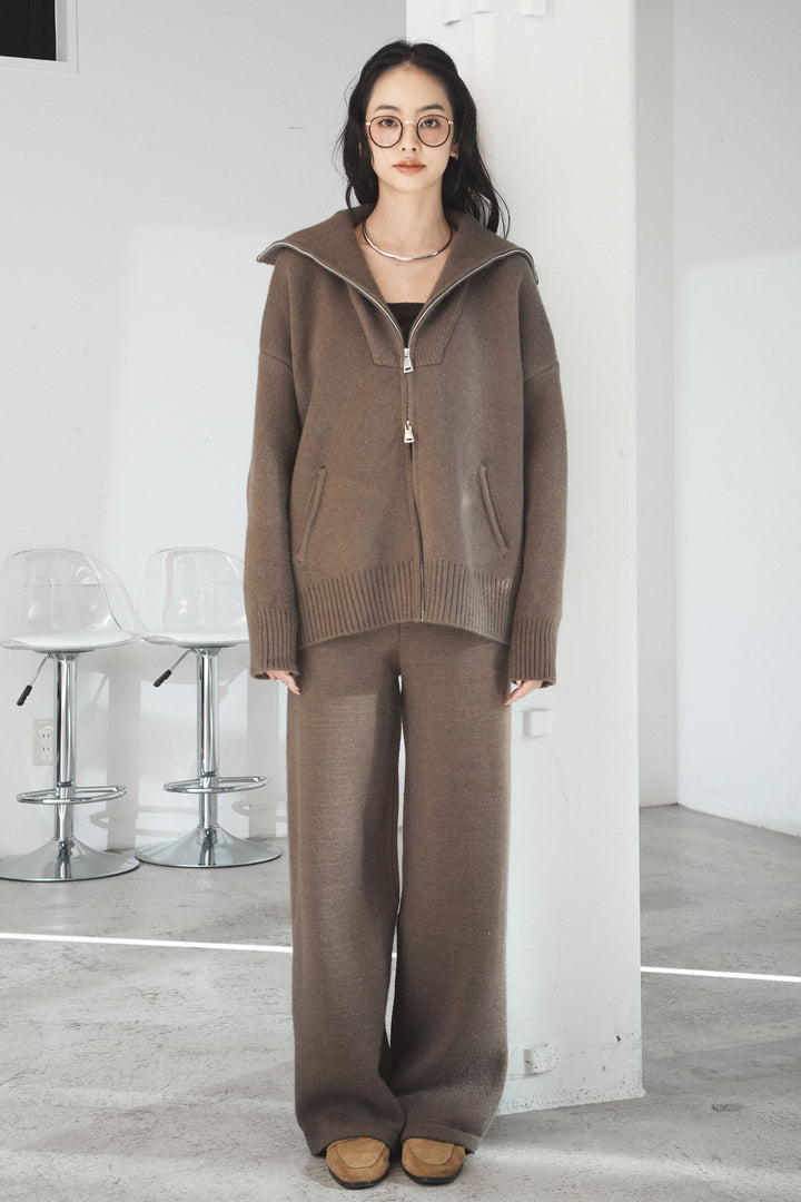 【着回しセット】[SET]ファー付きフーディーニットSETUP+ビッグカラーダブルジップニットSETUP(2set)