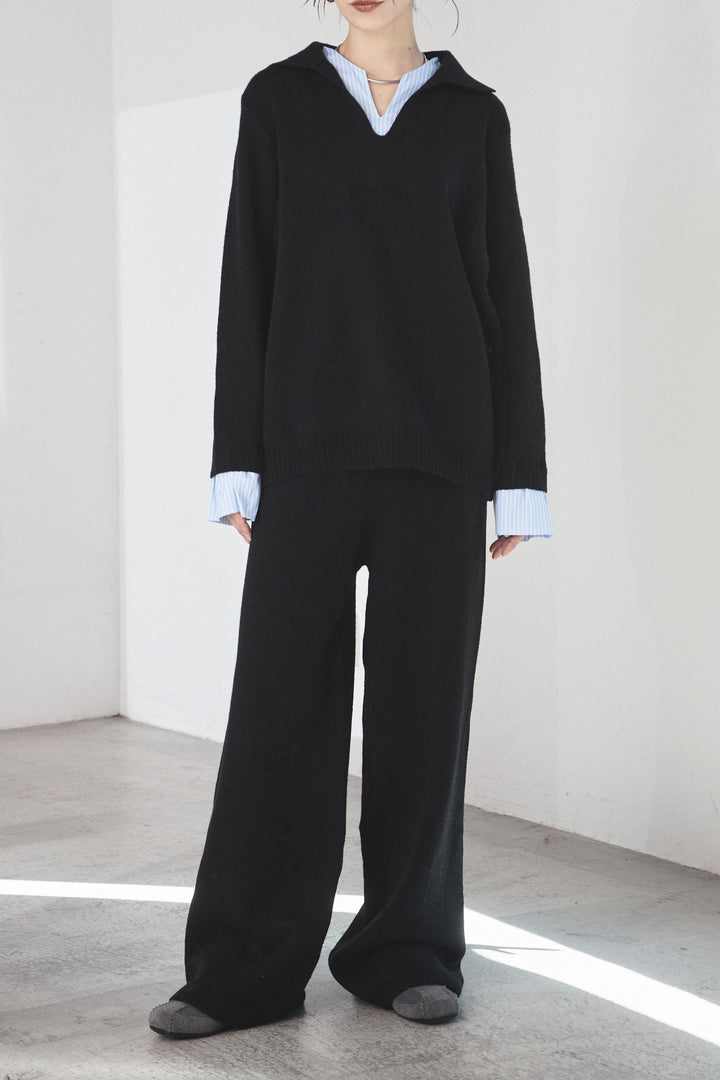 【着回しセット】[SET]ファー付きフーディーニットSETUP+ストライプドッキングニットポロSETUP(2set)