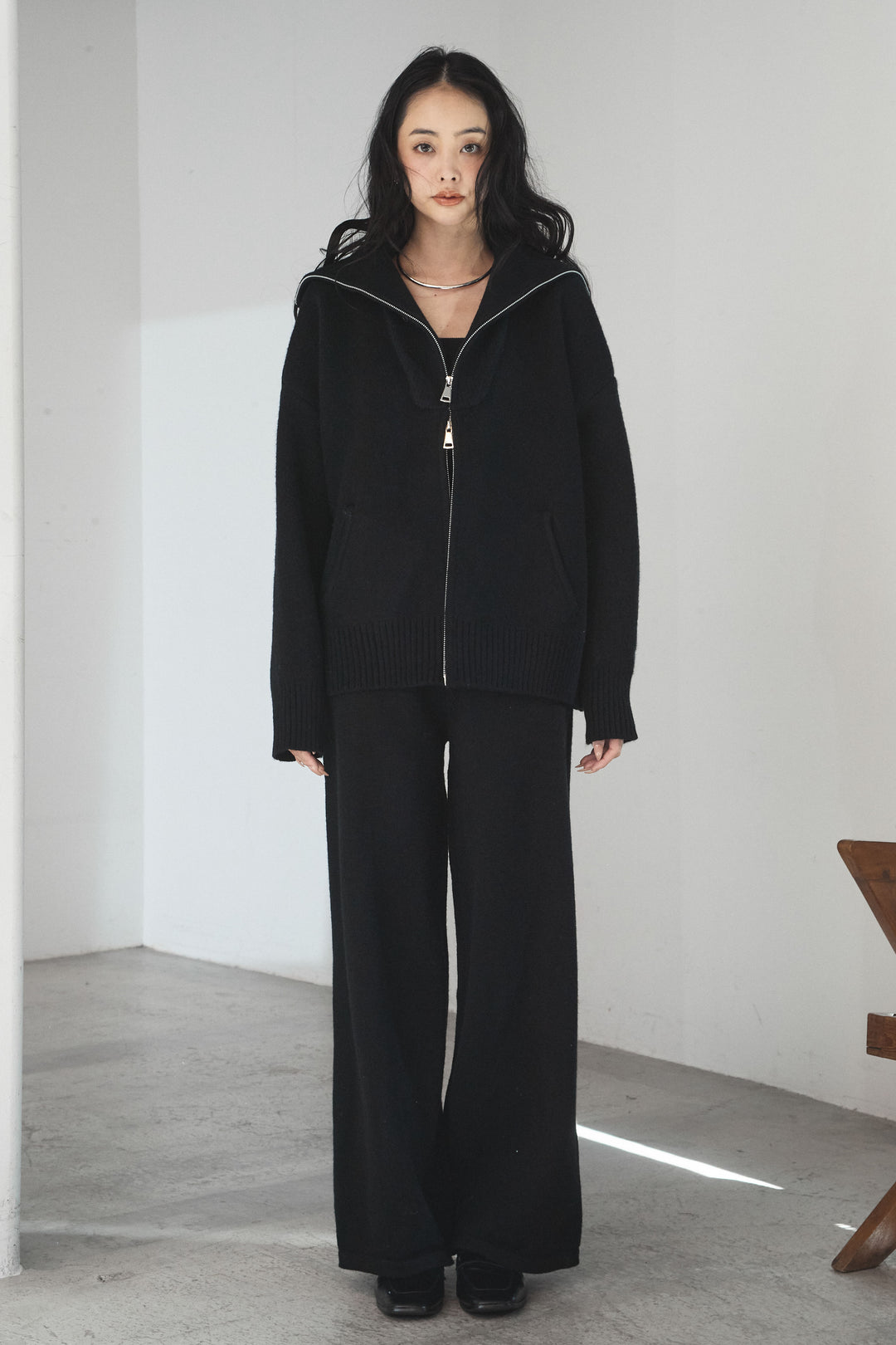 【着回しセット】[SET]ビッグカラーダブルジップニットSETUP+ストライプドッキングニットポロSETUP(2set)