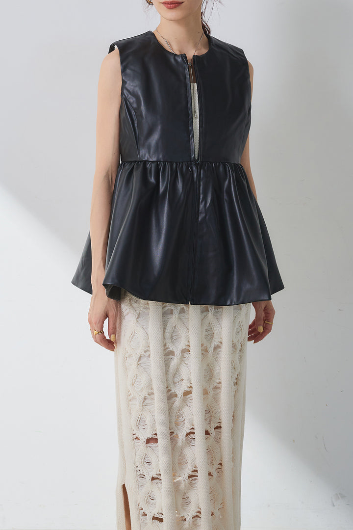 【即納】ペプラムデザインレザーベスト