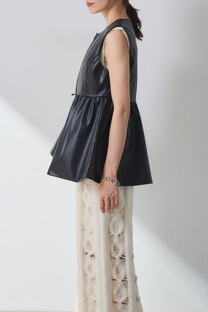 【即納】ペプラムデザインレザーベスト