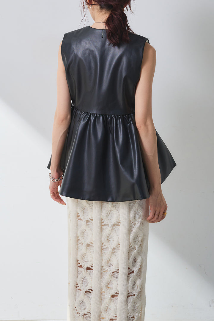 【即納】ペプラムデザインレザーベスト