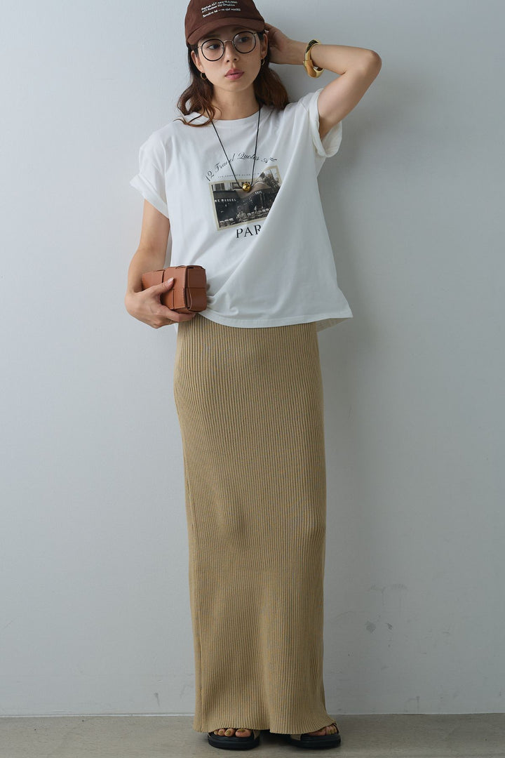 [SET]PARISフォトTシャツ+パッド付きスクエアネックリブニットワンピース(2set)