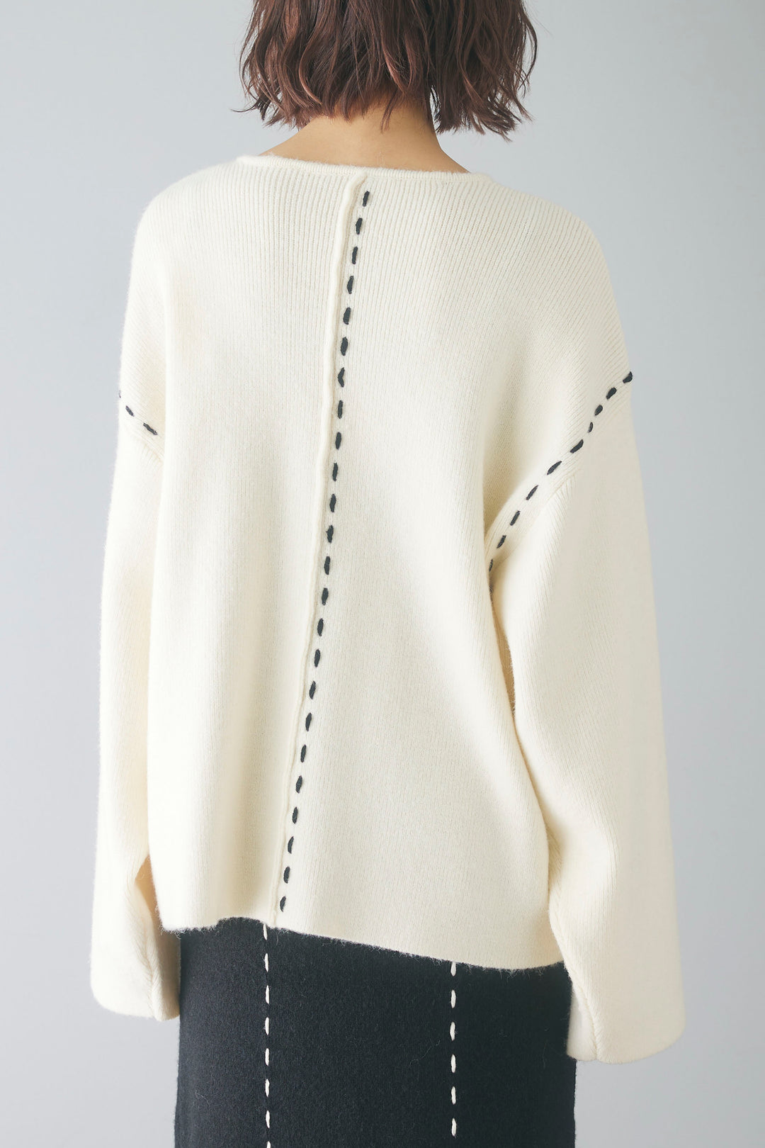 【即納】ステッチ刺繍ニットカーディガン