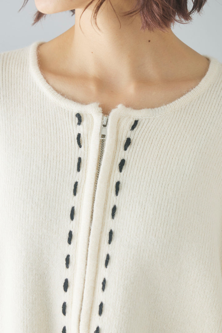 【即納】ステッチ刺繍ニットカーディガン