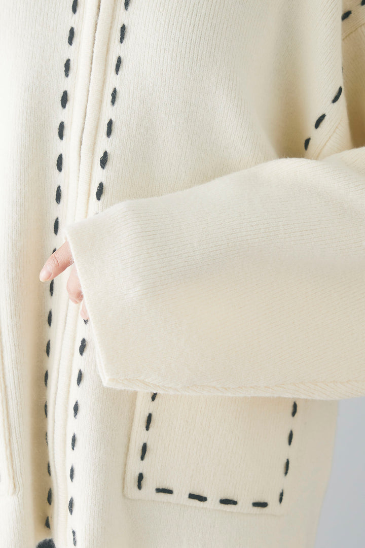 【即納】ステッチ刺繍ニットカーディガン