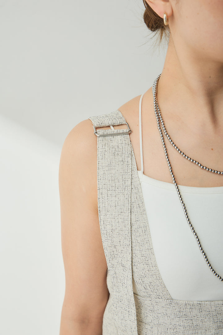 [SET]シャーリングシアータンクxリブタンクSET+ツイードライクケープサロペット(2set)