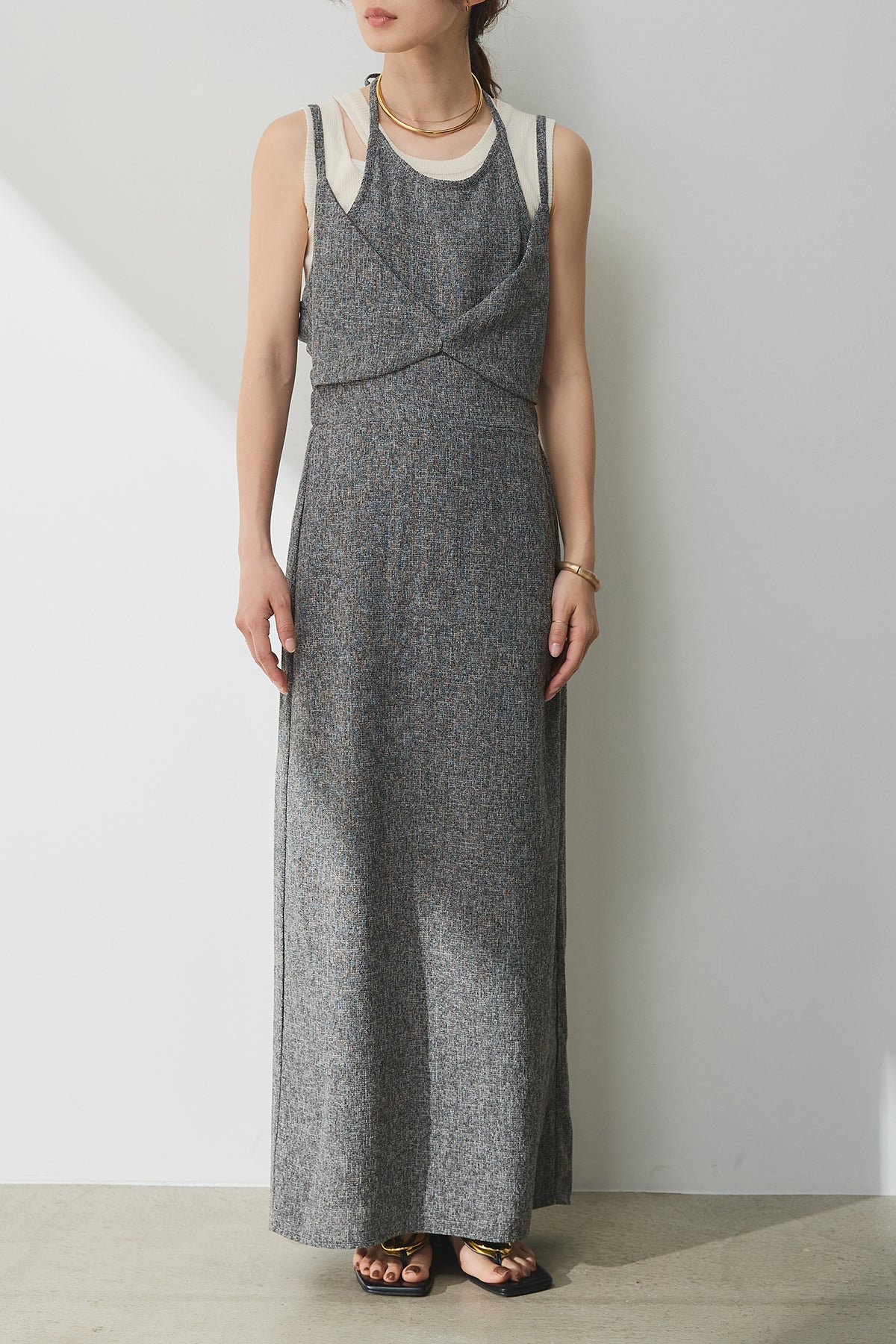 最終価格！M's カタログ サマー ツイード グレー ワンピース SET]サマーツイードジャケット+サマーツイード重ねキャミ