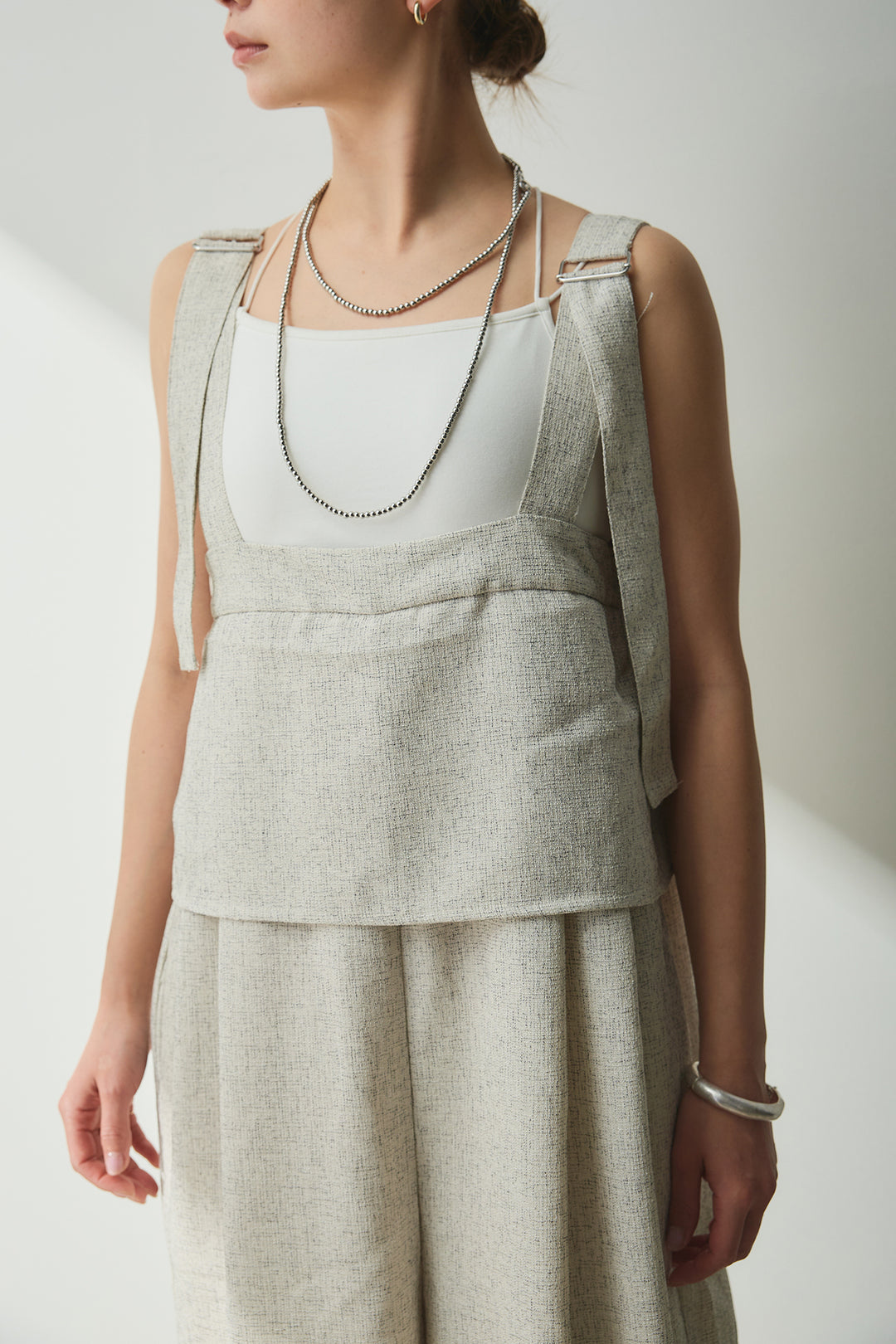 [SET]シャーリングシアータンクxリブタンクSET+ツイードライクケープサロペット(2set)