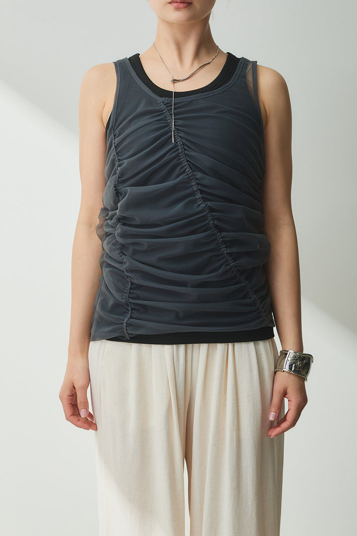 [SET]シャーリングシアータンクxリブタンクSET+タータンチェックワイドパンツ(2set)
