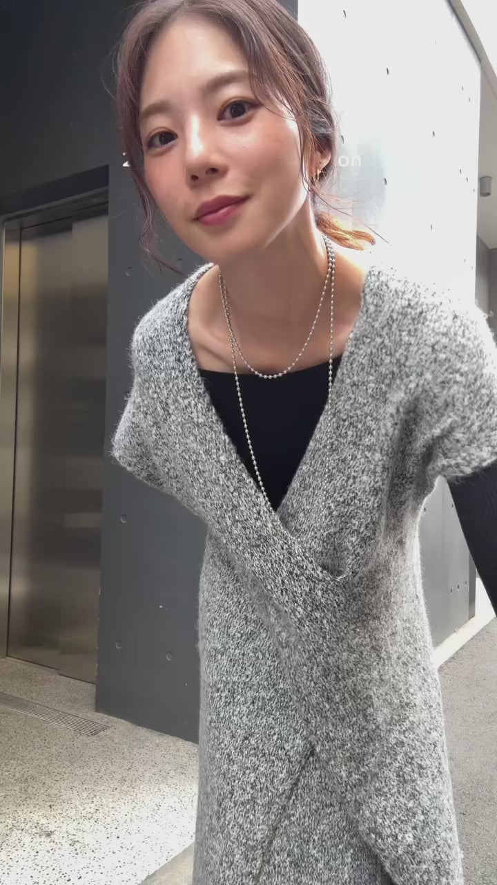 [SET]クロスデザインミックスニットワンピース+ミックスワイドニットスカート+クールクールオフショルトップス(3set)