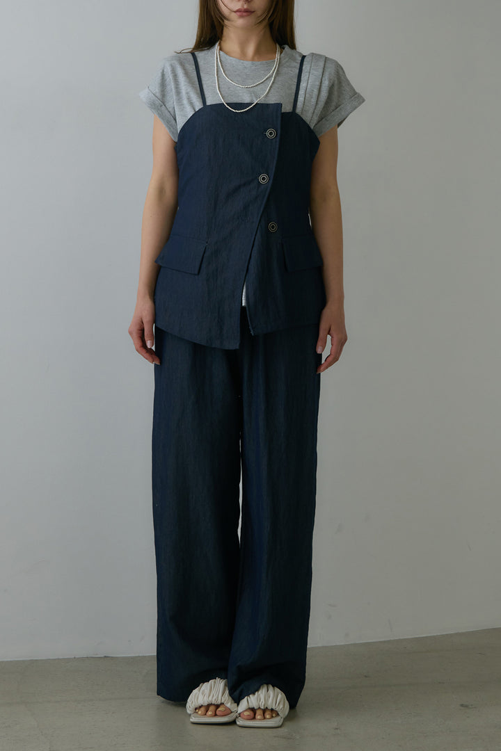 [SET]フロントボタンビスチェSETUP+ネックポーチ付きタックデザインTシャツ(2set)