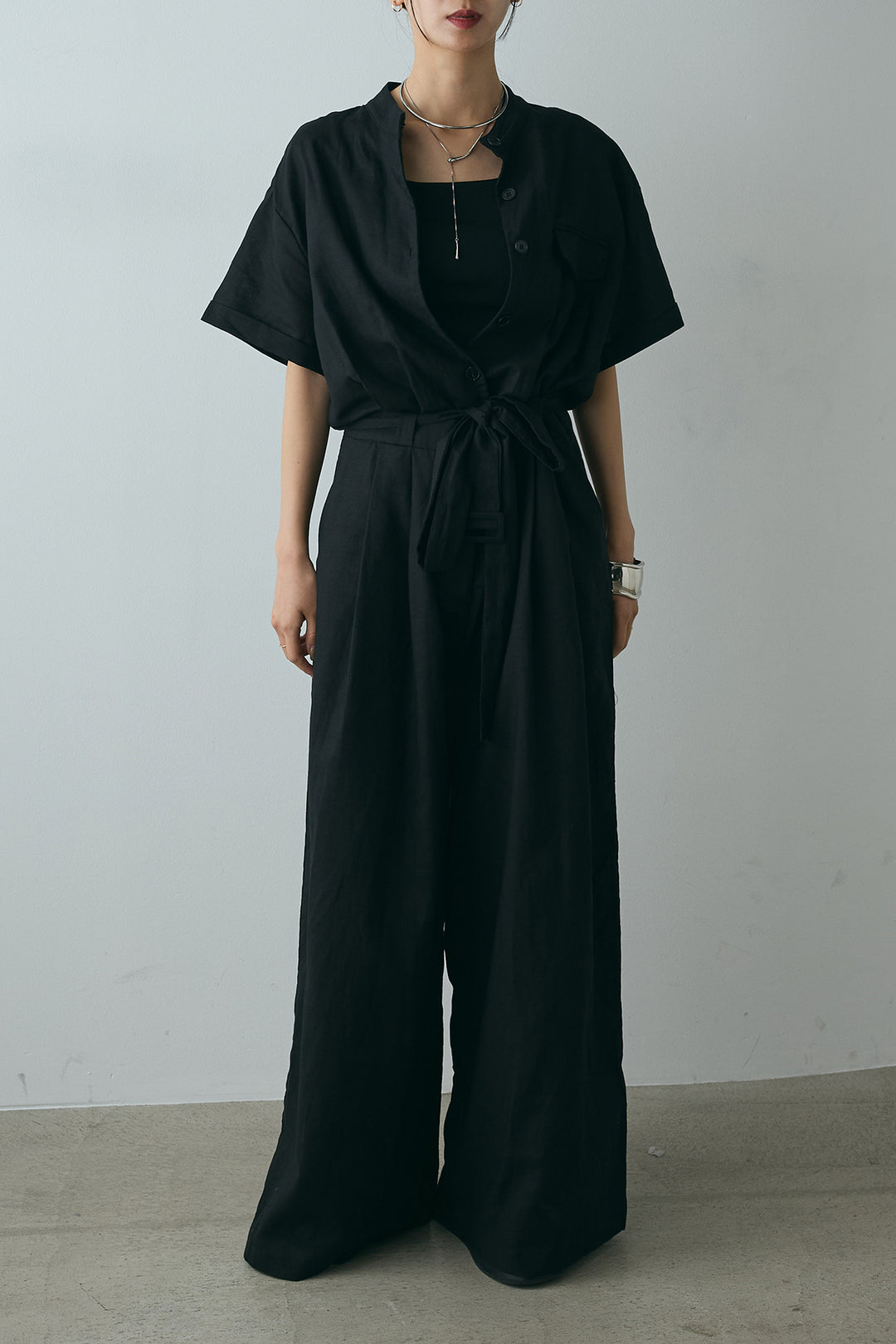 [SET]ベルト付き半袖ワイドオールインワン