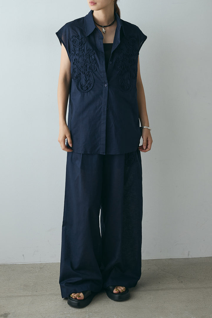 [SET]リネン混テープ刺繍シャツSETUP