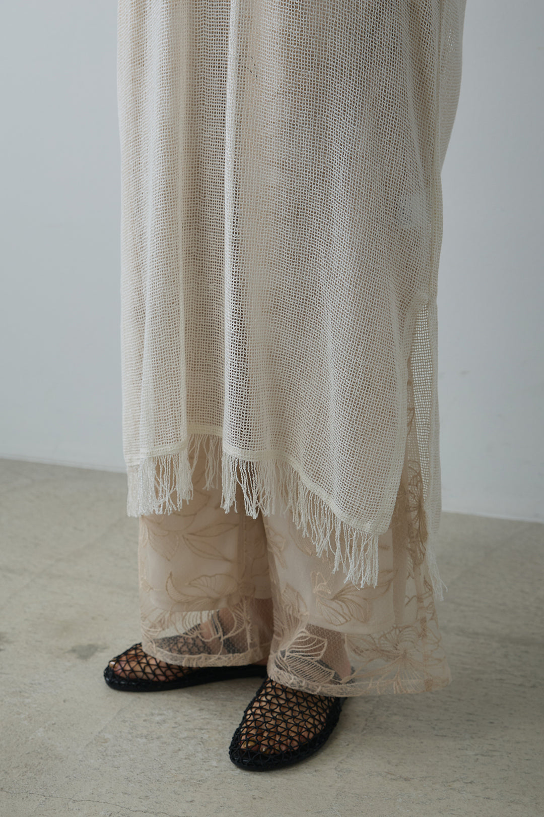 [SET]メッシュジレワンピース+チュール花柄刺繍ワイドパンツ(2set)